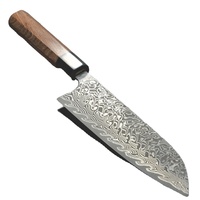 Pisau Dapur Jepang Buatan Tangan dengan Bilah Baja Damaskus dan Sarung Kulit Premium Gagang Kayu untuk Koki