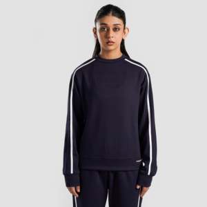 Sweat-shirt pour femme Swayline, bleu marine, de haute qualité, à capuche, surdimensionné, avec décoration brodée, en tissu tricoté en soie - Product Image 1