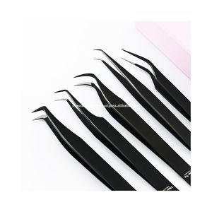 แหนบต่อขนตาคุณภาพสูง ปลายไฟเบอร์สีดำ รูปตัว L 45 90 องศา แหนบต่อขนตาแบบวอลุ่ม  ด้ามจับสแตนเลสกันลื่น - Product Image 6