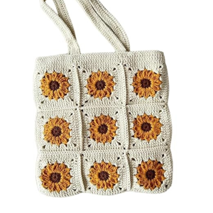 กระเป๋าถือถักสะพายไหล่สี่เหลี่ยมขนาดใหญ่ทำจากผ้าโครเชต์ลายโมทีฟแฮนด์เมดสำหรับเด็กผู้หญิงผลิตในเวียดนาม - Product Image 6