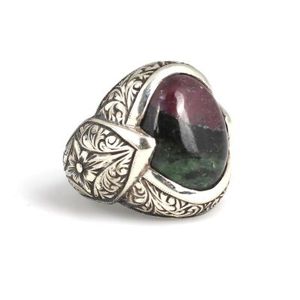 Men's 925 Sterling <b>Silver</b> Gemstone Ring with <b>Pen</b> Design & Rhodium Plating - Product Image 1