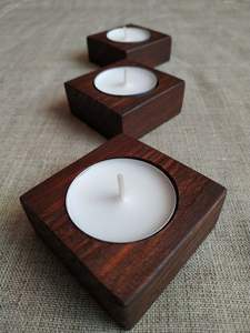 Bougeoir conique en bois naturel massif fait à la main rustique décor de table vintage doux et chaud lueur support indien artisanal fabriqué - Product Image 2