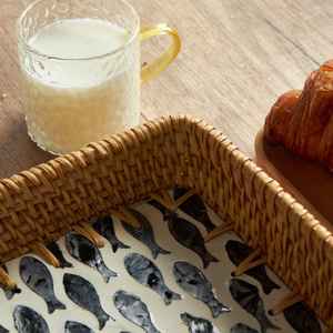 Plateau de service rond en rotin artisanal panier de rangement domestique pique-nique fruits collations plateau d'affichage - Product Image 1