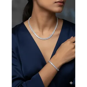 Elegant Sparkle Necklace & <b>Bracelet</b> <b>Set</b> 18K Gold Rose Gold Pearl Diamond-Studded Heart Pattern Fine Jewelry for Weddings Parties - Product Image 1