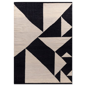 Alfombras Grandes de Lana Tejida Plana Indusbar, Diseño Rectangular con Rayas Geométricas Grises y Negras para Sala de Estar, Dormitorio - Modelo Dwrm-7007 - Product Image 1