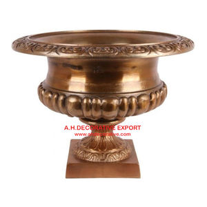 Aluminum High Quality Decorating Antique <b>Gold</b> Finishing Rounded Shape Flower Bowl <b>Vase</b> With Stand Base - Product Image 4