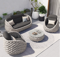 Ensemble de canapés d'extérieur modernes en corde tressée, meubles d'extérieur en aluminium, ensemble de canapés de luxe pour hôtel, terrasse, villa ou cour
