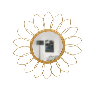 Cadre rond unique en fer et étain, finition antique dorée, décoration d'intérieur, cadre de miroir en résine dorée, sculpture murale, art déco - Product Image 6