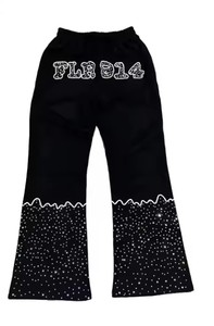 Pantalon évasé et sweat à capuche zippé avec logo personnalisé de style unique de qualité supérieure survêtement Streetwear avec strass et sérigraphie - Product Image 4