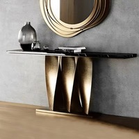 Grande remise Table de couloir d'entrée rectangulaire en marbre et acier inoxydable, table console en marbre pour la décoration intérieure d'hôtel