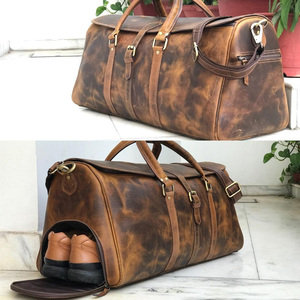 กระเป๋าดัฟเฟิลหนังพร้อมช่องใส่รองเท้ากระเป๋าเดินทางวันหยุดพักผ่อนขนาดใหญ่แบบวินเทจสำหรับผู้ชายทุกเพศ - Product Image 2