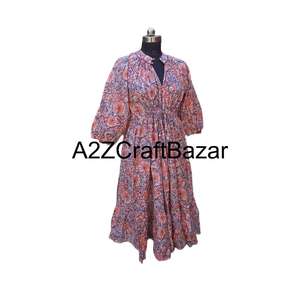 Robe midi vintage coréenne Himanshi à manches longues, col en V, décontractée, ample, en coton respirant, bloc de couleur, taille naturelle, pour tous les jours - Product Image 5