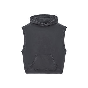 Pull-over pour hommes Gilet streetwear lourd délavé Débardeur sans manches à capuche pour hommes surdimensionné pour vêtements décontractés transfrontaliers - Product Image 1
