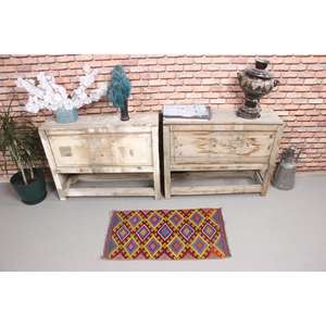 Alfombra de 1.5x2.6 pies, Alfombra Turca Vintage, Alfombra de Lana Roja y Azul Estilo Suroeste - Product Image 2