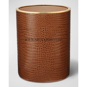 Metal and Leather Brown Color Large Size Indoor Restaurant and Hotels Decorative <b>Waste</b> Bin Marvelous Designer Round Trash Can - Product Image 1