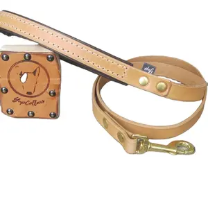 Tan Leather Dog <b>Leash</b> With Soft Padded Handle Custom and Width, Brass, Nickel, Rose Gold or Black Hardware, Handmade Dog - Product Image 1