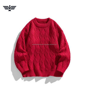 Latest Premium 100% Cotton Men's <b>Cable</b> <b>Knit</b> Crew Neck Pullover Winter <b>Sweater</b> Thick 300g Anti-Wrinkle Anti-Shrink Front Pattern - Product Image 4