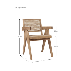 Fauteuil de salle à manger en rotin tressé à la main, style Mid-Century Modern, avec structure en bois massif, assise et dossier en rotin naturel, pour maison, villa, salon - Product Image 6