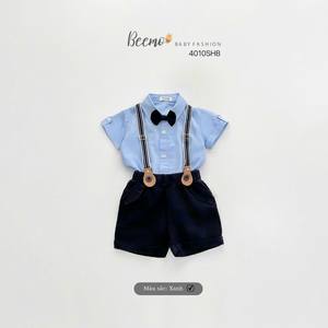 Novedad de verano, conjunto de camisa y cinturón con cuello de lazo de algodón 100%, ropa Formal de manga corta para bebés de 1 a 7 años - Product Image 2