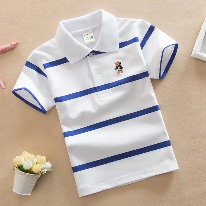 Atacado 20 Color Choice Boys T-shirts Polo Algodão Kids Baby T-shirts Stripe School Uniform Polo T-shirt Para Crianças