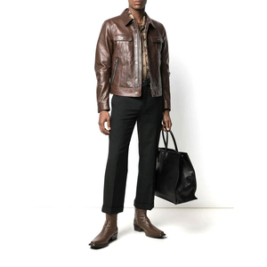 Blouson en cuir de mouton OEM de haute qualité pour homme, col montant, fermeture éclair, style décontracté et urbain - Product Image 2