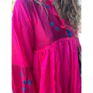 <span class=keywords><strong>FOLKLORE</strong></span> 41 - Elegante Abito in Seta da Donna, Stile Quotidiano Traspirante con Fessure, Vita Elastica, Lunghezza al Ginocchio, S/M/L, Collo a O, Motivo Rose Bandhani - Product Image 6