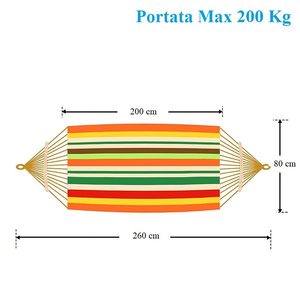 200x80 cm amaca a strisce arancione/giallo/verde per il relax in spiaggia da campeggio in giardino - Product Image 2