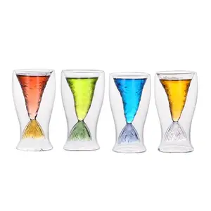 Mermaid creative cup transparent ice cream double-layer beauty cup shark glass fishtail cup