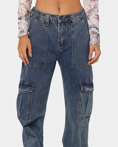 Pantalones rectos lavados informales personalizados OEM, pantalones vaqueros holgados para mujer, pantalones vaqueros de calle para mujer, pantalones cargo, pantalones vaqueros Boyfriend para mujer - Product Image 3