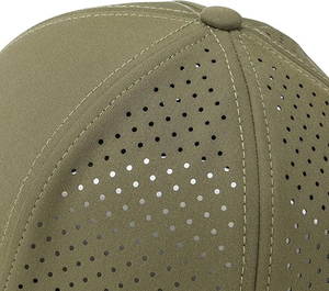 Gorra deportiva de poliéster perforada con agujero perforado resistente al agua de 6 paneles personalizada, gorra de secado rápido transpirable - Product Image 6