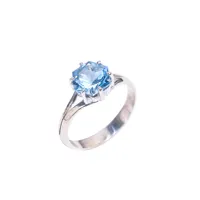 Topazio blu cielo naturale anello in argento sterling 925 a forma esagonale con pietre preziose blu vintage lavorato a mano con punta di cristallo per le donne