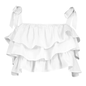 Wholesale Summer <b>White</b> Tie Shoulder Ruffle <b>Crop</b> <b>Top</b> Women Summer Sexy Sleeveless Square Neck <b>Crop</b> <b>Top</b> Summer Wear - Product Image 6