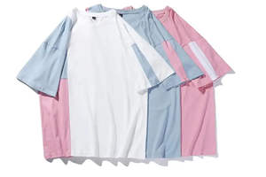 Camiseta de algodón puro transpirable de alta calidad Diseño de retazos de moda Cuello Manga corta Estilo casual Jersey Sólido O-cuello - Product Image 2