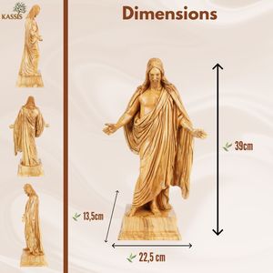 Estatua de Jesucristo Tallada a Mano en Madera de Olivo Ecológica de 39 cm, Escultura Religiosa Cristiana Hecha a Mano, Belén, Cumpleaños, Pascua - Product Image 5