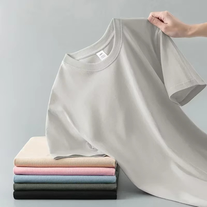 Stock 100% coton lourd hommes t-shirt à manches courtes couleur unie été coton bas chemise demi manches longues polaire coton t-shirt - Product Image 4