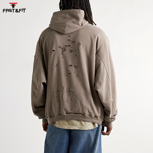 Professionnel fait en gros pull de haute qualité personnalisé 100% coton élégant hommes en détresse sweats à capuche à vendre - Product Image 2