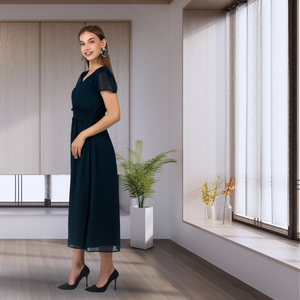 Robe midi occidentale classique avec tenue élégante et manches bouffantes courtes pour femme, à porter pour les fêtes et au quotidien, provenant d'un fournisseur indien - Product Image 5