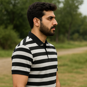 Chemise décontractée pour homme en jersey 100 % coton à manches courtes, motif uni, col imprimé, anti-boulochage, boutonnée - Product Image 3