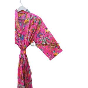 Bata Kimono de Algodón de Alta Calidad para Mujer, Manga Larga, Estampado Floral, Cintura Elástica, Logo Frontal, Elegante, para Dormir, Descansar o Spa - Product Image 3