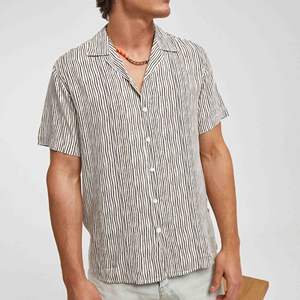 Camisa Hawaiana de Manga Corta para Hombre, Estilo Casual, Transpirable, de Verano, Corte Regular, con Rayas Azules, Tejido de Viscosa, Marca Imperio Shop - Product Image 1