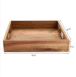 <b>Set</b> of 2 <b>Square</b> Wooden Serving Trays Natural Acacia Wood Serving Trays Decorative Serving Use Coffee Table Food & <b>Dinner</b> Trays - Product Image 1