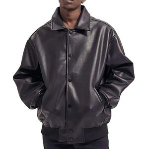 Chaqueta Bomber de Cuero con Cuello Alto y Logotipo Frontal Bordado Personalizado, Cierre de Cremallera, Estilo Urbano para Hombre - Product Image 5