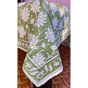 Wholesale 2025 Sage green Block Print Table Cloth with <b>Hand</b> <b>Stamp</b> Table Rectangle Shaped Dining Table Cloth For Sale - Product Image 1