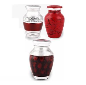 Small <b>Keepsake</b> Urns | Red | Mini Urn Set of 4 | for Human <b>Ashes</b> or <b>Pet</b> <b>Ashes</b> 3" Tall Urns & 4 Individual Velvet Bags - Product Image 1