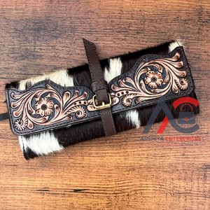 Nuevo estuche enrollable de joyería de viaje con herramientas manuales para mujer, organizador de joyas plegable de piel de vaca occidental, soporte de joyería de gran capacidad - Product Image 1