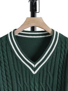 Suéter de Invierno Personalizado para Hombre, Cuello en V, Tejido de Cable Acrílico, con Logotipo Frontal Antiencogimiento, Opciones Personalizadas - Product Image 2