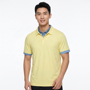 Polo de Manga Corta para Hombre, de Algodón, Color Sólido, Transpirable, Diseño Casual, Corte Regular, Amarillo y Azul - Product Image 6
