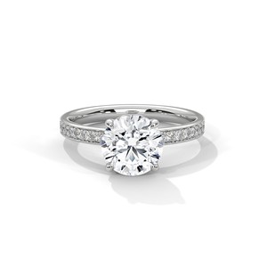 2.0ct Round Brilliant Cut Moissanite <b>Solitaire</b> <b>Ring</b> with Pave Set Band 925 Sterling <b>Silver</b> - Product Image 1