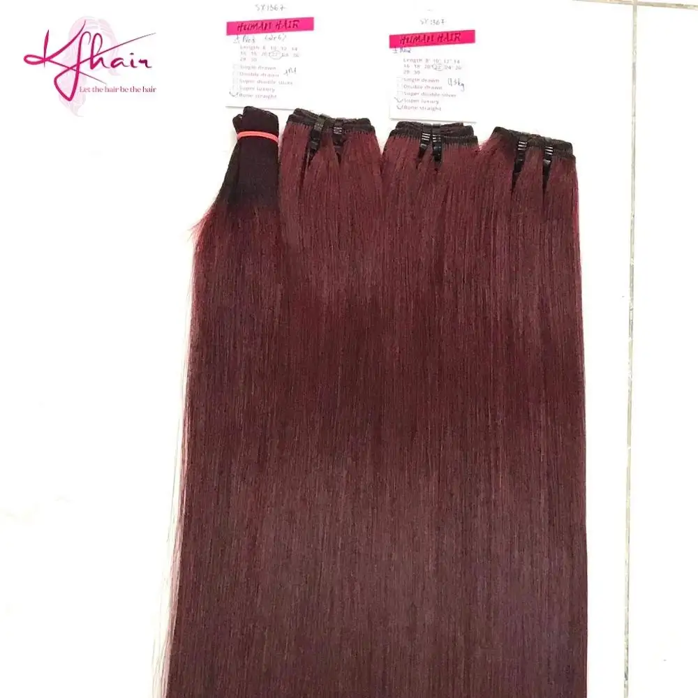 Vietnam Free sample Wholesale Double Drawn Bone Straight Remy Hair With Red Wine Color Human Hair Extensions
