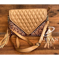 Tas amplop selempang pinggiran kulit Tooled tangan trendi pola selimut desainer grosir untuk tas bahu kisi berlian wanita
